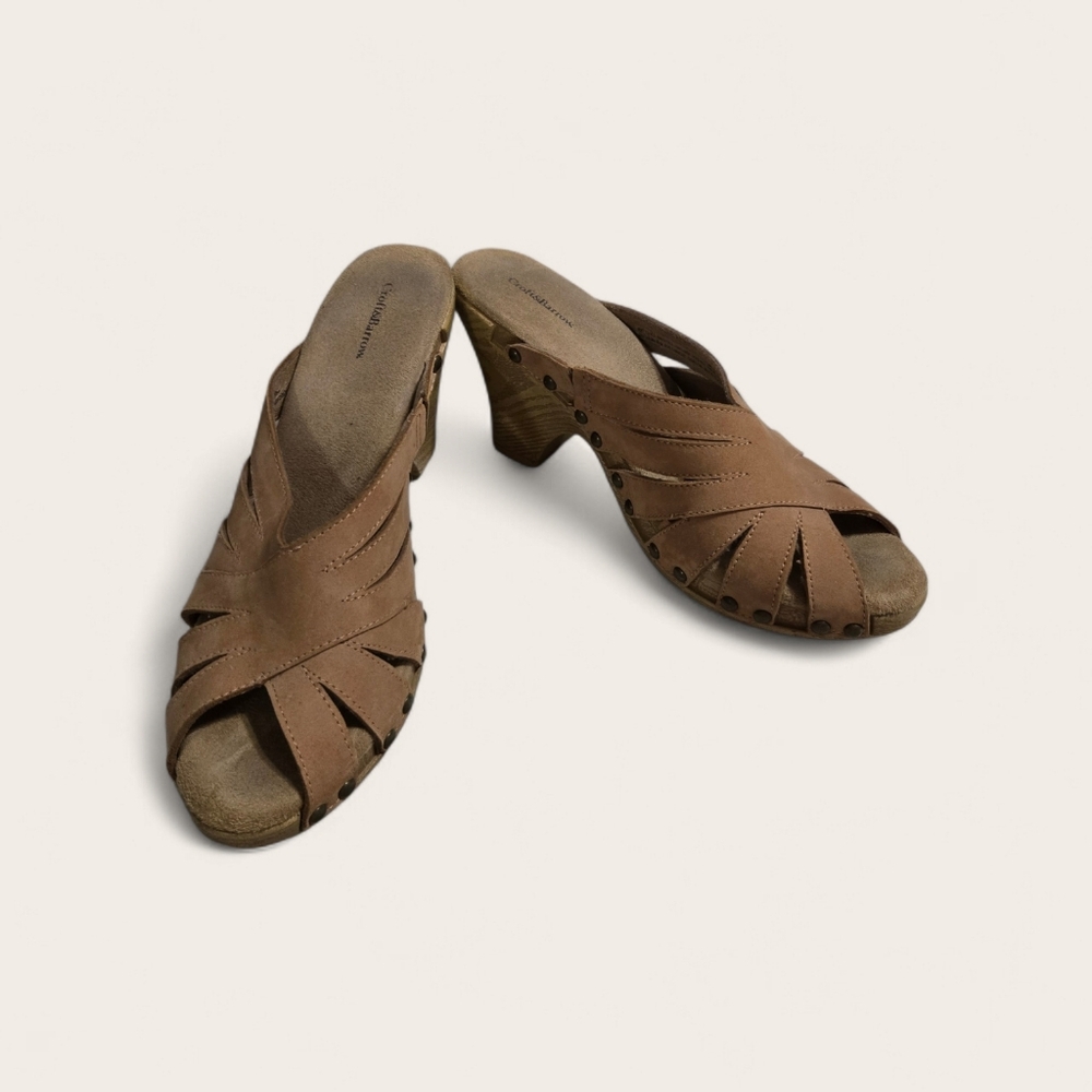 Brown Leather Slide Heels By Croft & Barrow Size 7 1/2 Good Condition!